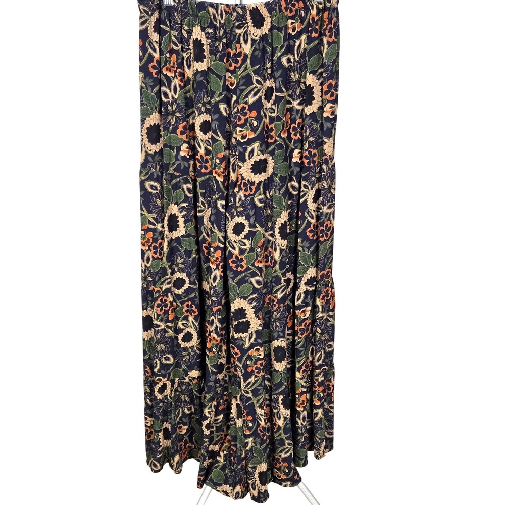 Women's Natural Life Large Floral Wide Leg Tiered Boho Palazzo Pants Cottagecore - Picture 2 of 4